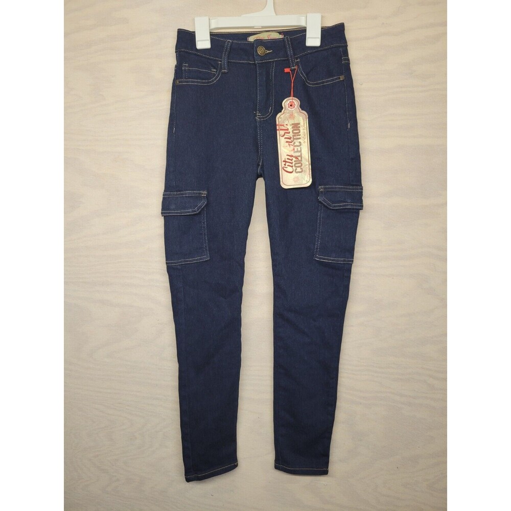 Elite Jeans Juniors SZ 3 Cargo Jeans Stretch City Gurl Collection Blue New